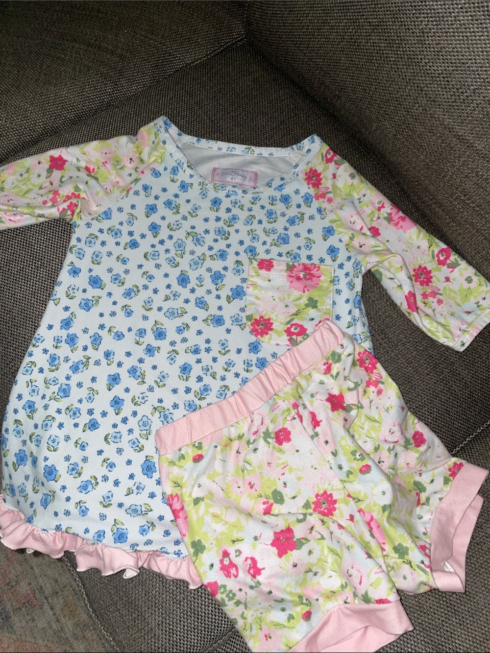SweetHoney Blue & Pink Floral Cotton Pajama Set Size 8 Y